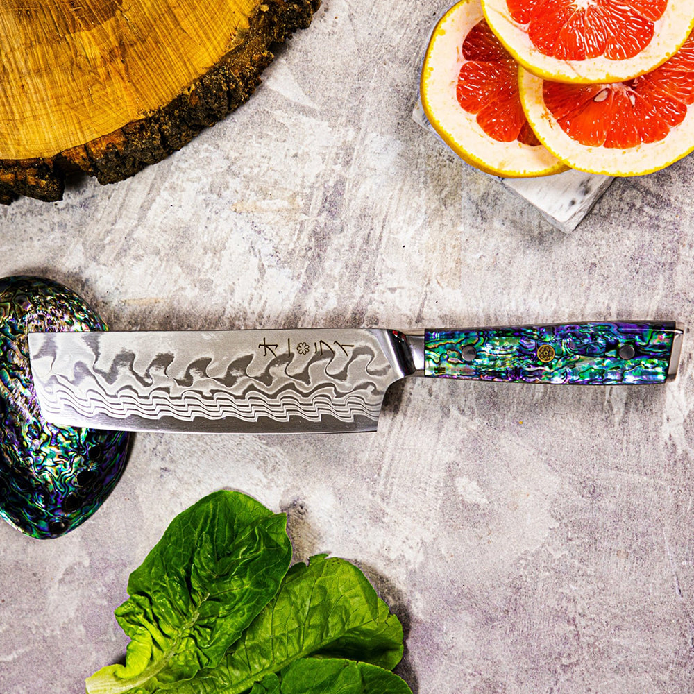 Cuchillo Nakiri Acero Damasco - Colección Abulón
