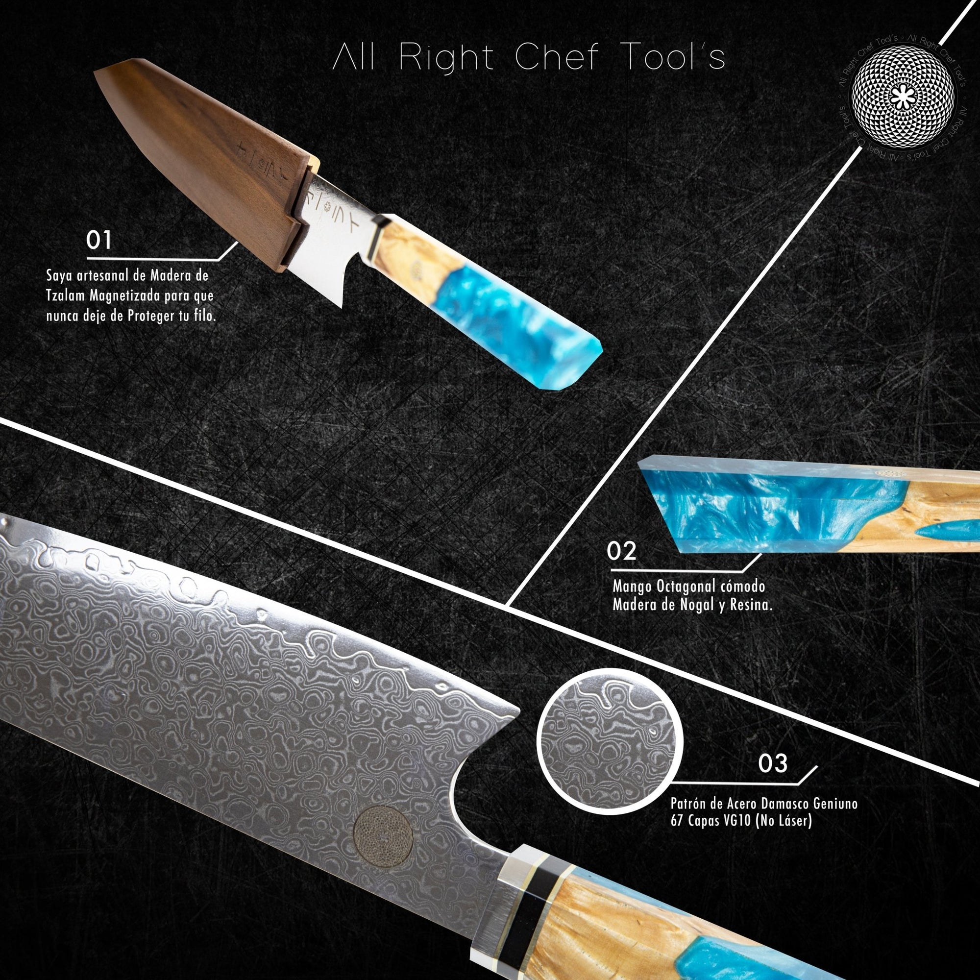 Cuchillo Kiritsuke Acero Damasco Japonés - All Right Chef Tool´s