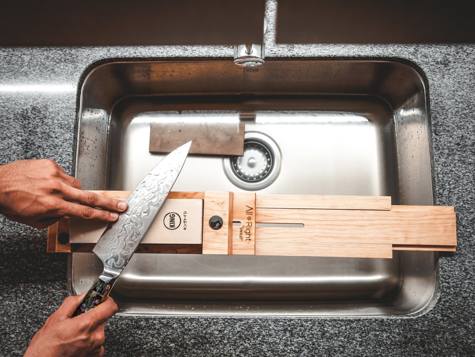 Soporte para piedra de afilado ajustable artesanal - All Right Chef Tool´s