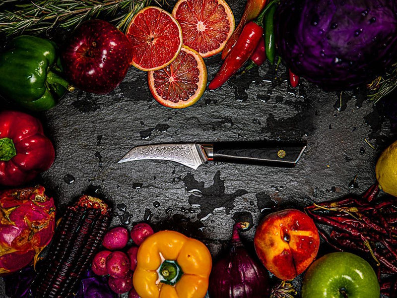 Cuchillo Mondador / Pelador Curvo Acero Damasco - Colección DARKNIFE - All Right Chef Tool´s